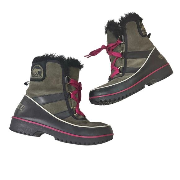 Sorel Winter Carnival Snow Boots Women’s 6 Olive Green Suede Fur Waterproof - Picture 6 of 10